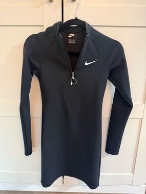 Nike Black Long Sleeve Quarter-Zip Dress with Swoosh